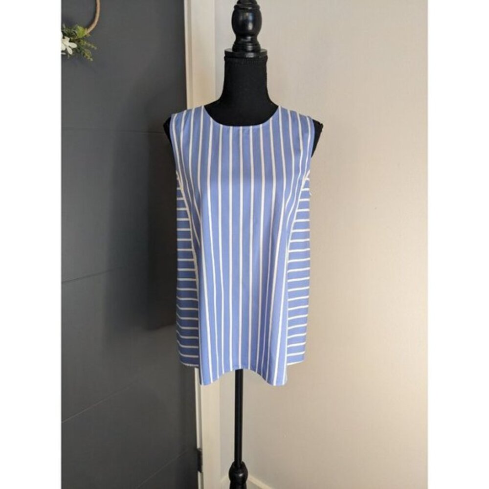 Ann Taylor Blue and White Striped Sleeveless Blouse -‎ S
